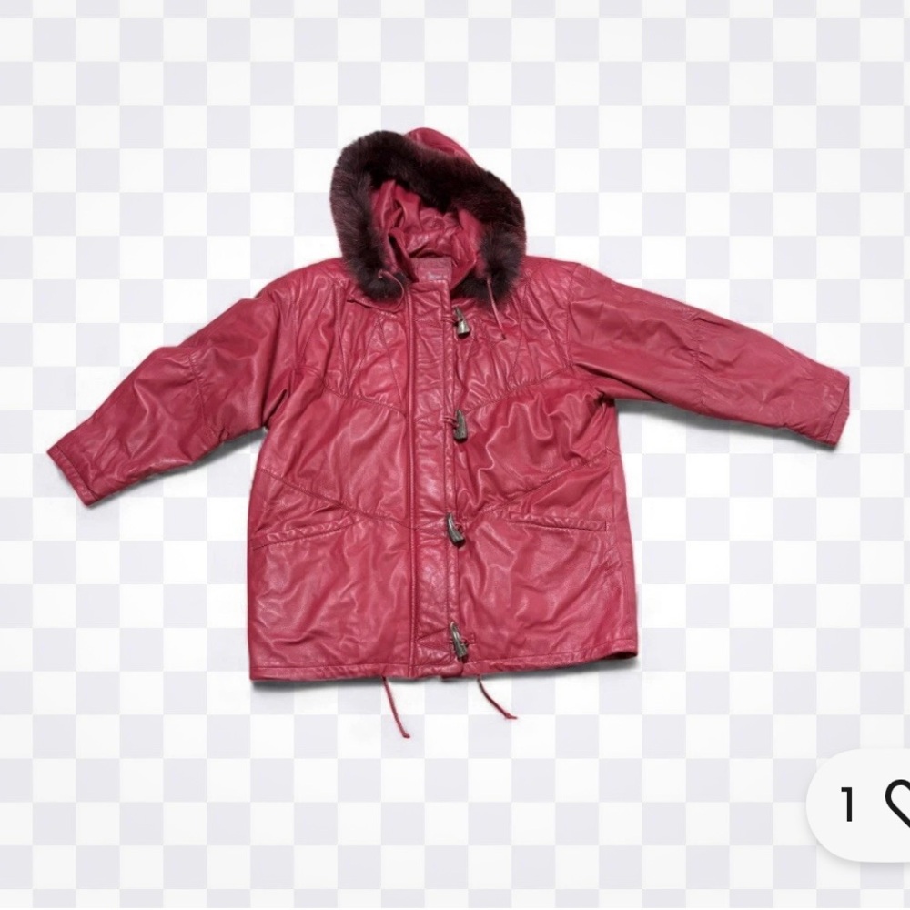 Friitala Water Free leather coat with detachable hood. Size US 14